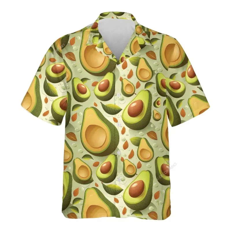 thumbnail image 1 of Camisa hawaiana con estampado 3D de fresa y kiwi para hombre, camisa hawaiana de verano con frutas tropicales, blusa de manga corta con botones para playa, 1 of 5