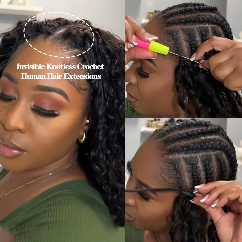 Extensioni per capelli ricci a onda profonda con piume, in vero capello umano, pre-separate, senza nodi, con anello per intrecciare - immagine 5