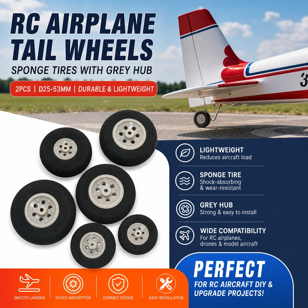 RC Schwanzräder 2 Stück Schwammreifen D25-53 mm Fahrwerksrad Grau für RC Flugzeug Drohne Modellflugzeug Zubehör DIY Teile