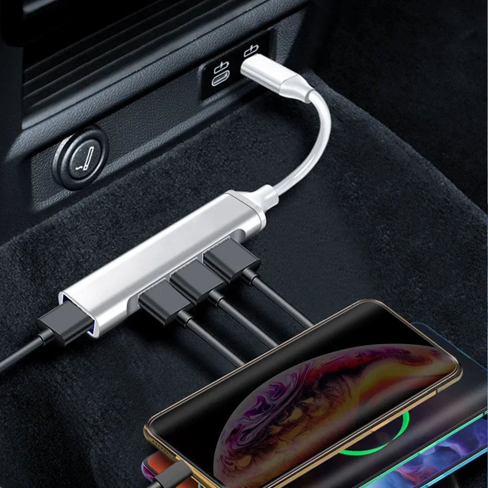 Multifunctional Car USB Hub Charger with Type C Cable