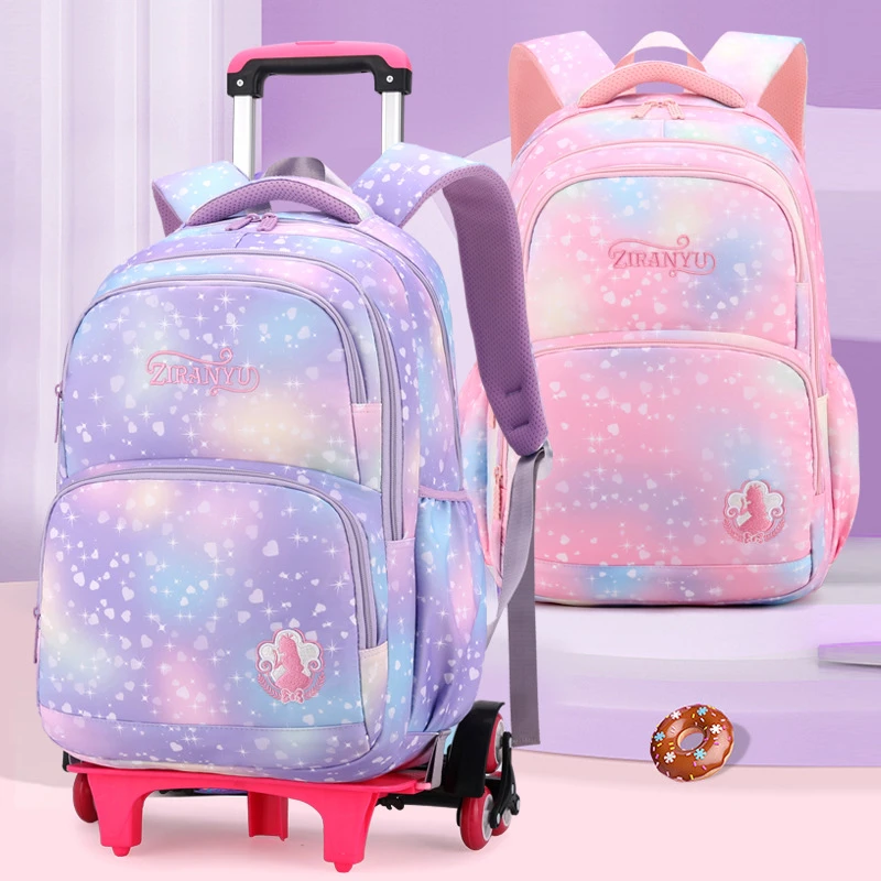 Children Waterproof Orthopedic School Backpack with Wheels Elementary  Schoolbag Detachable Trolley School Bags for Kids Girls