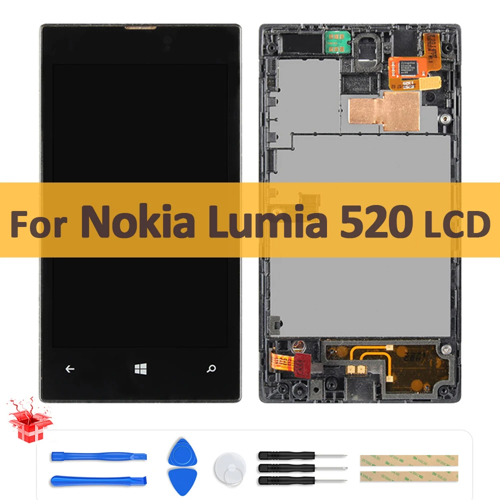 Display Lcd Originale Da 4.0 "Per Nokia Lumia 520 Lcd Rm-914 Rm-915 Touch Screen Digitizer Assembly Repair Con Cornice Per Nokia 520