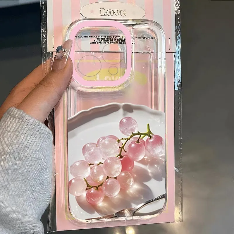 Summer Crystal Fruit Grape Print Clear TPU Phone Case - Transparent Cover