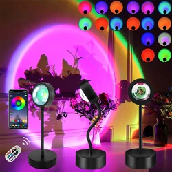 Smart Bluetooth Sunset Projection Lamp USB Sunset Projector Night Light APP Remote Led Lights for Room Decor Photography Gifts