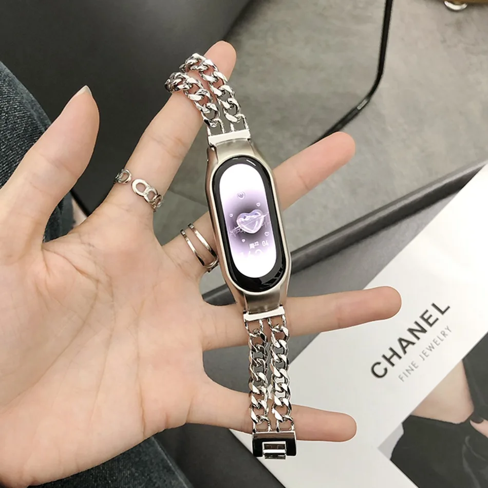 Para Xiaomi Mi Band 8 Correa de reloj de metal con diamantes de corazón a  corazón (