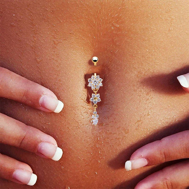 New Fashion Sexy Piercing Navel Nail Body Jewelry Flower Pendant Crystal Belly Button Rings for Women Girls #77463 piercing jewelry body piercing jewelry body jewelry belly button piercings
