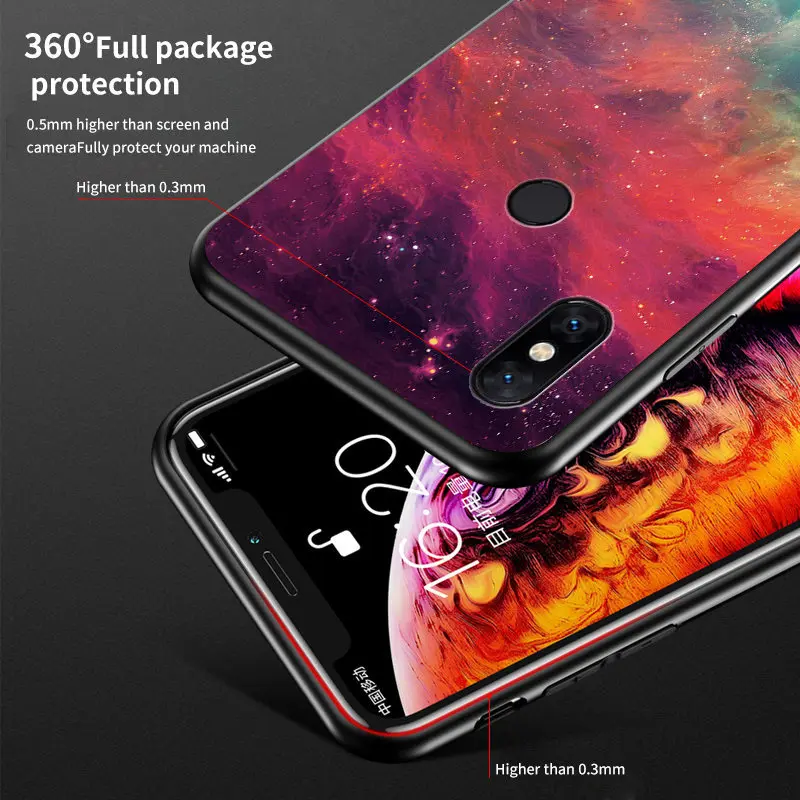 Starry Grain Shockproof Glass Hard Back Cover with Soft Bumper