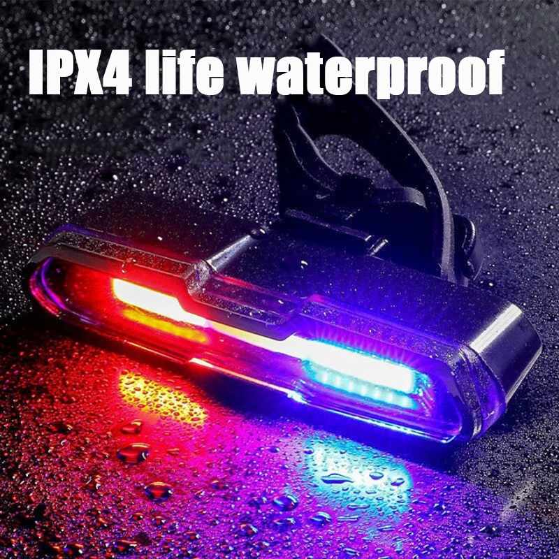 USB Rechargable Bicycle Light Led Blue Red Dual Color Temperture Waterproof Cycling Taillight Bike Light with Memory Function