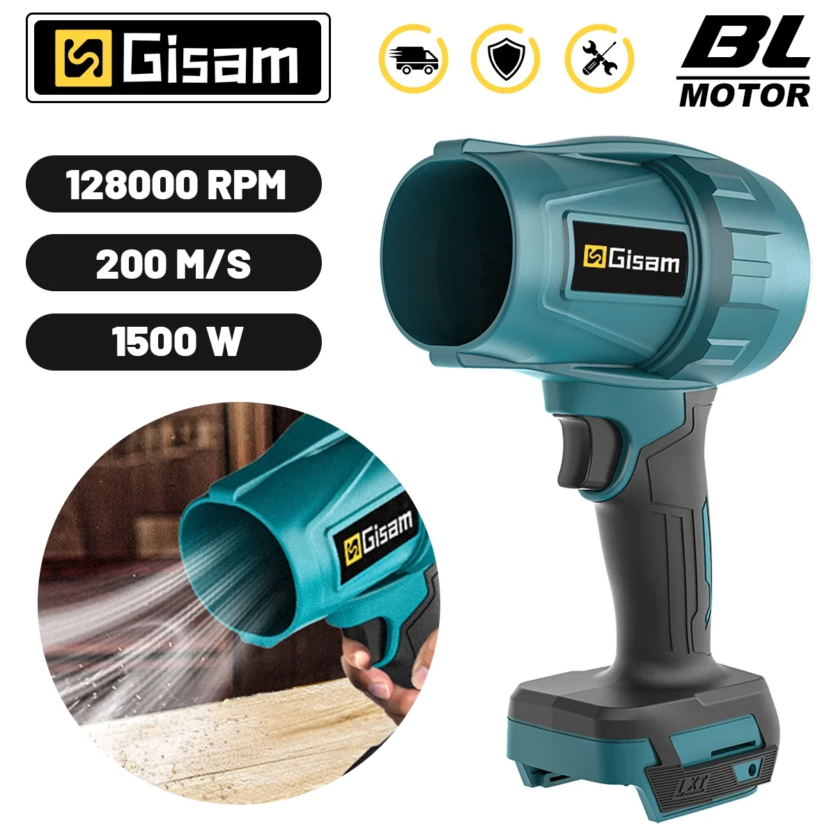 GISAM-ブラシレス電動ターボブロワー,ジェットファン,強力なカードライヤー,ハンドヘルド,ほこり,マキタ18Vバッテリー用除雪ツール,200メートル/秒  - AliExpress