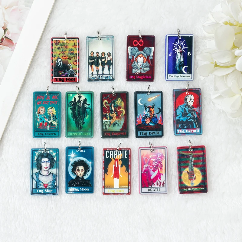 

14Pcs 39*24MM Tarot Card Charms Magical Divination Crafts Acrylic Board Sun Moon And Lovers Jewelry DIY Accessories