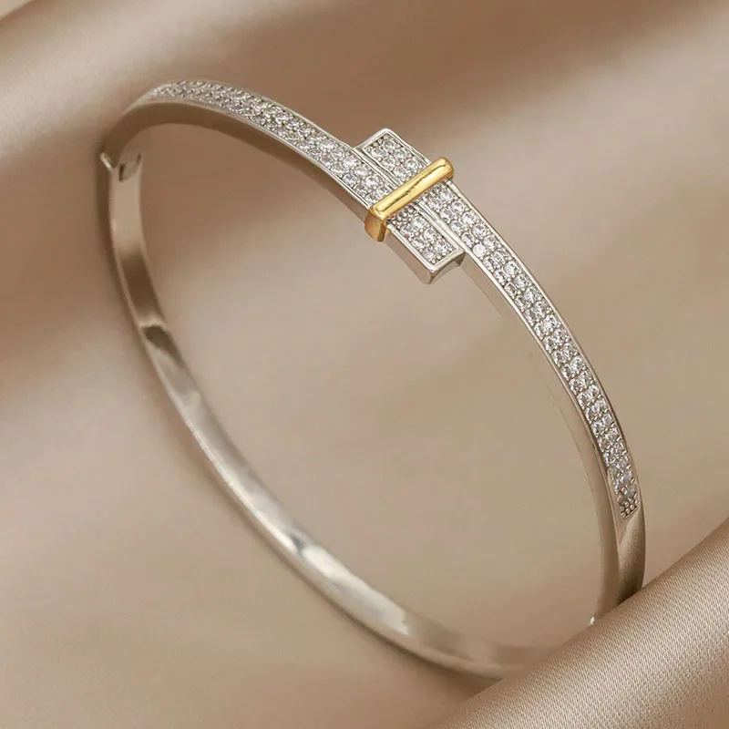 Classical Full Crystal Cubic Zircon Bangles&Bracelet Wide Wedding Bridal Zirconia Bracelet Ins Fashion Brand Jewelry