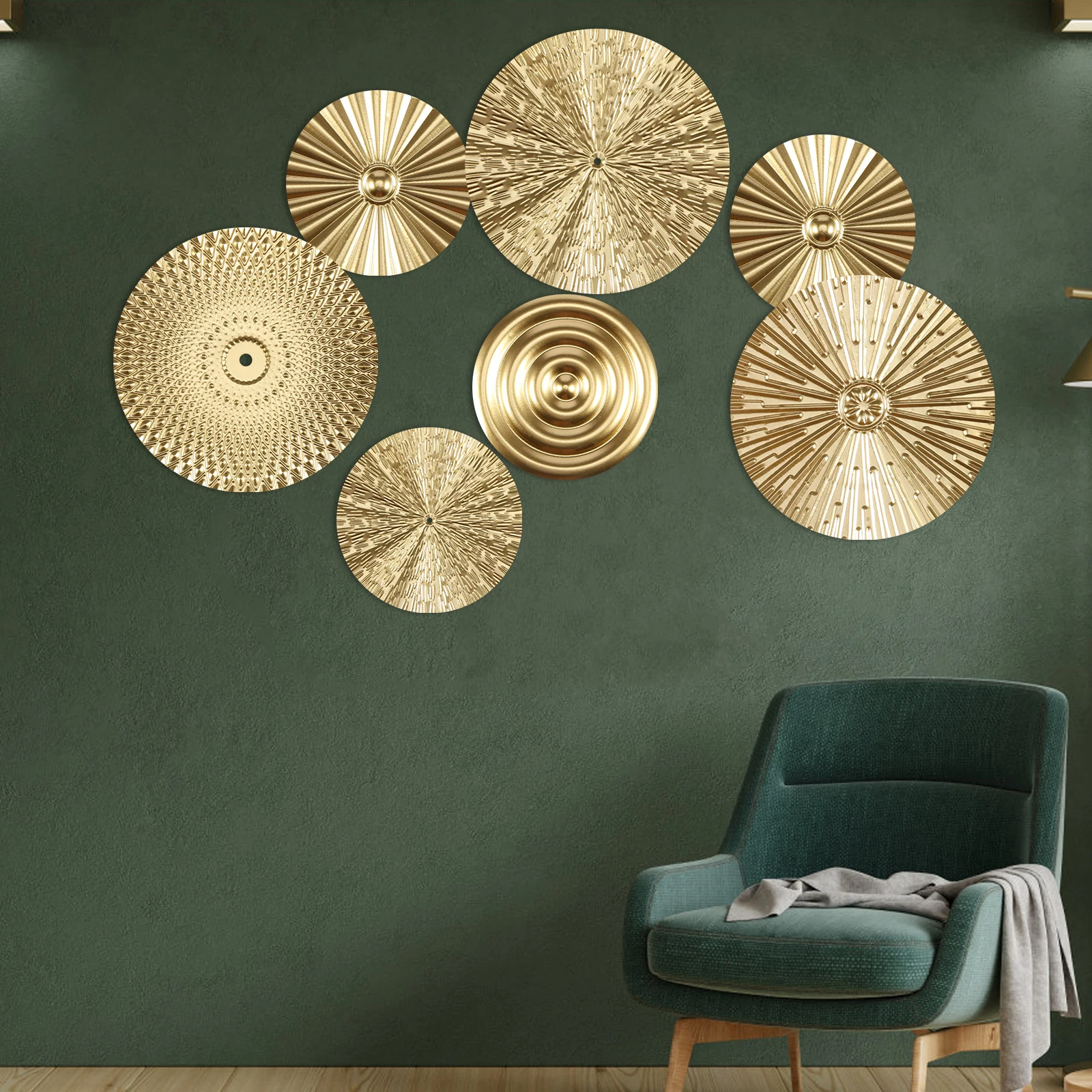 Nordic Light Luxury Golden Iron Disc Wall Art Decor