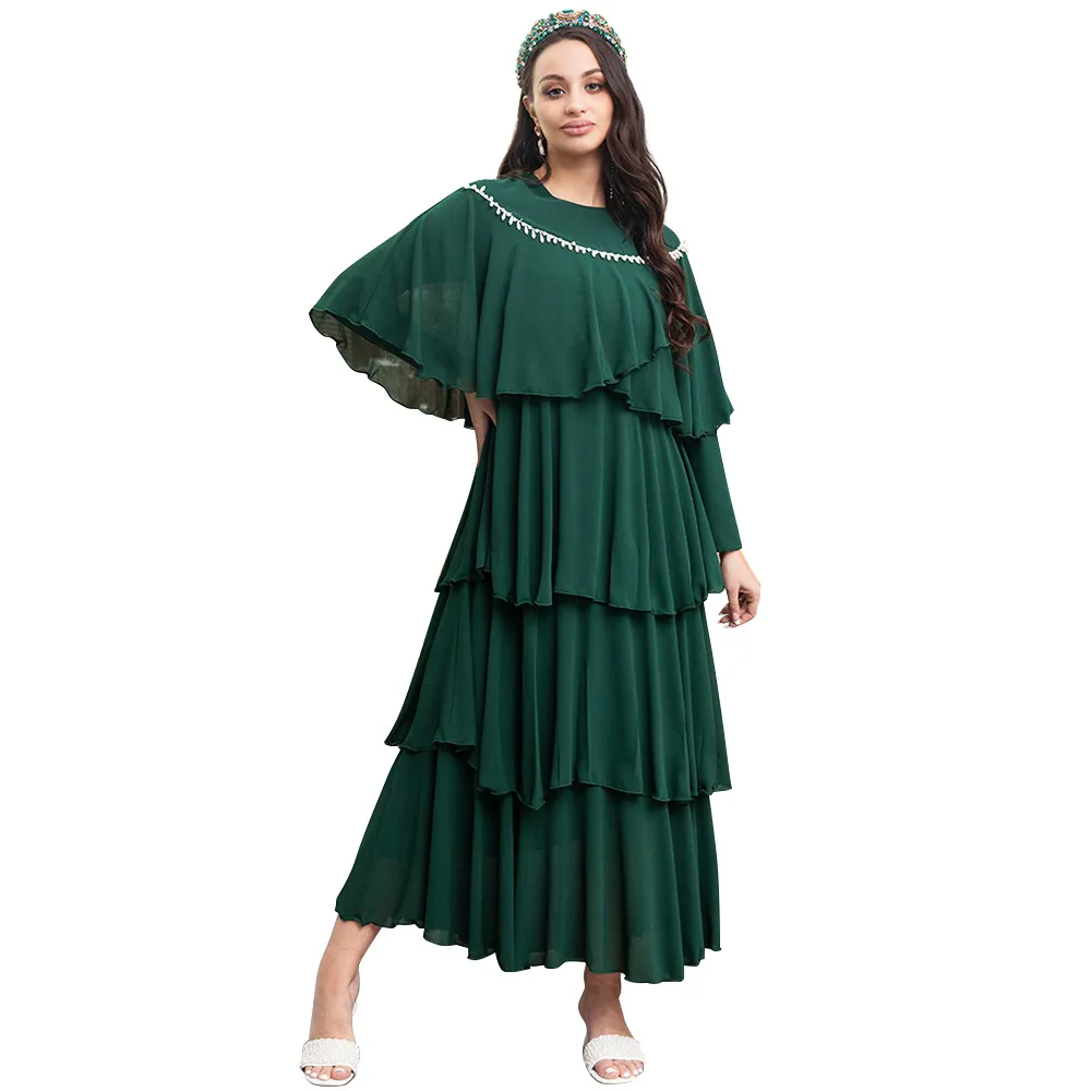 

Мусульманские модные платья весна лето мусульманское женское элегантное Зеленое Длинное платье с длинным рукавом и круглым вырезом из полиэстера мусульманское платье для женщин