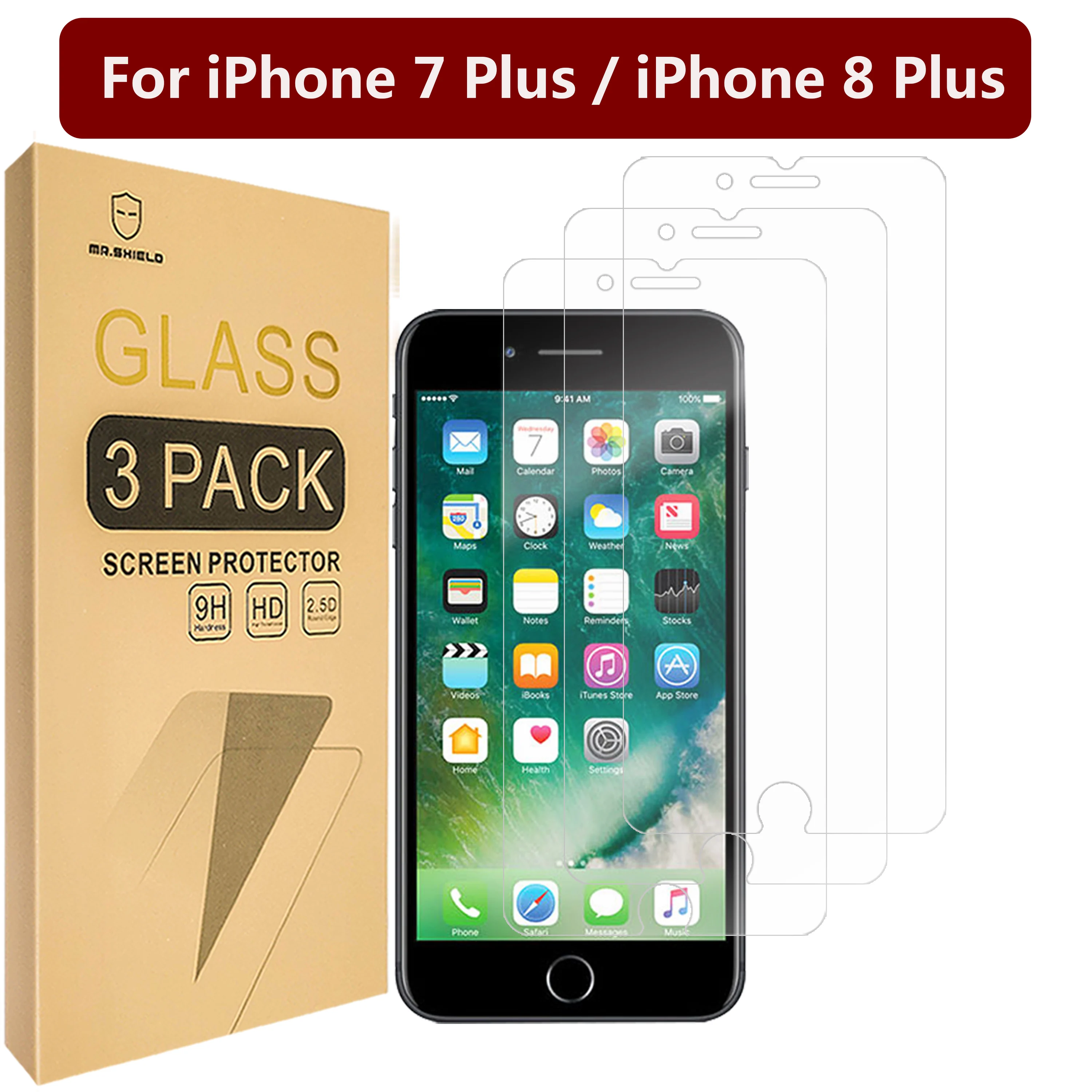 

Mr.Shield [3-Pack] Designed For iPhone 7 Plus / iPhone 8 Plus [Tempered Glass] Screen Protector