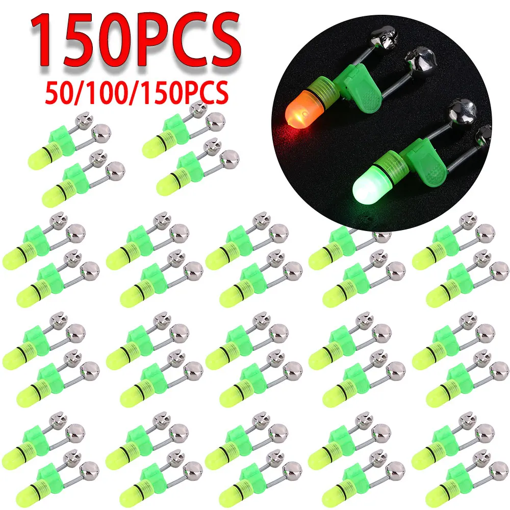 50/100/150pcs Night Fishing Rod Bite Bait Alarm Light with Twin Bells Ring  Fishing Bite Alarm Indicator Carp Fishing Accessories