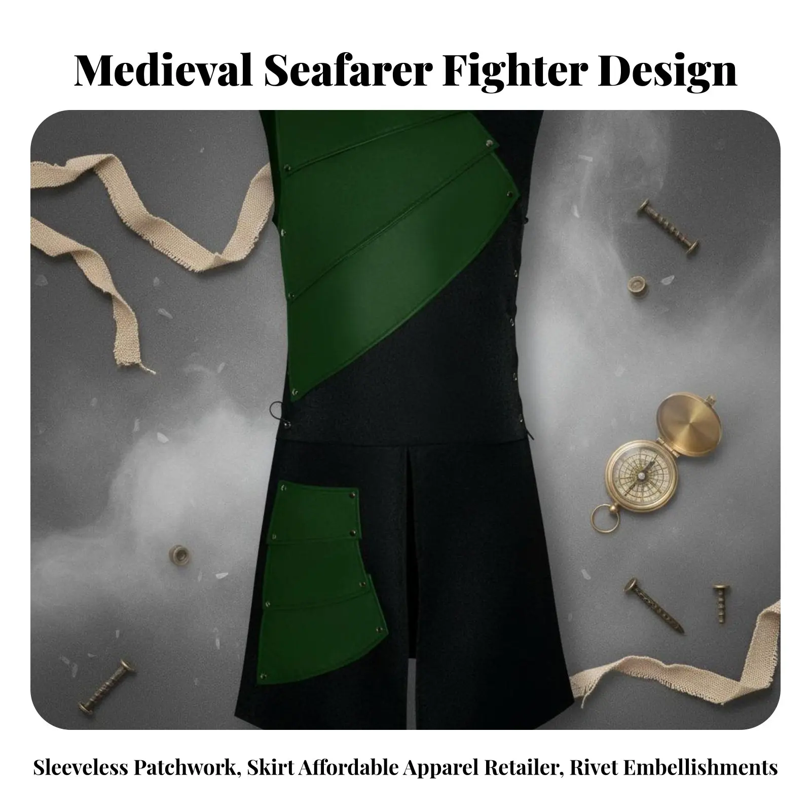 중세 서코트 바이킹 tH 및 민소매 패널 타바드 군인 복장 LARP 참가자용 H 및 M 사이즈 분할형