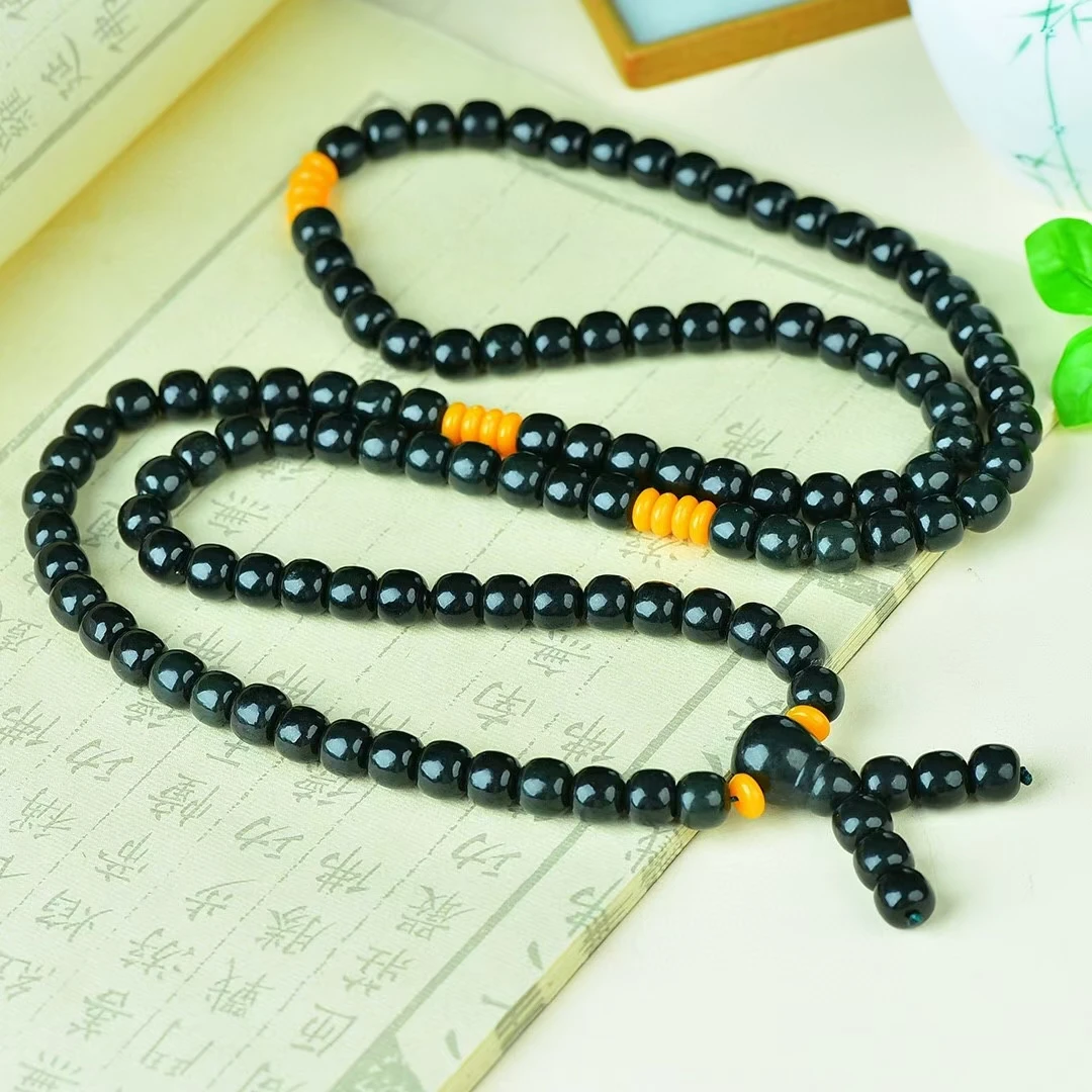 

108 Buddha beads Green He tian jade necklace