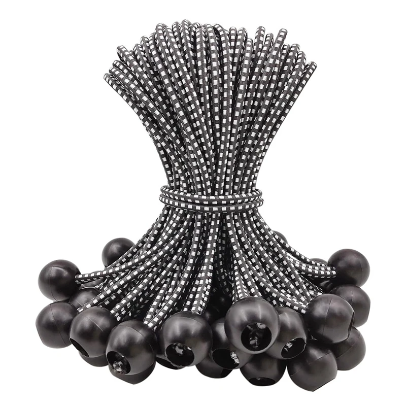 

50 Piece 6Inch Tarpaulin Bungee Balls Black Rubber Small Bungee Cords Heavy Duty, Short Elastic Flag Bungees