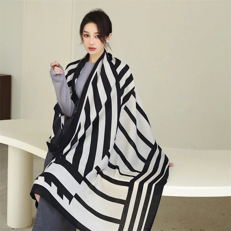 

2023 модный женский осенне-зимний хлопковый льняной шарф, большая шаль, роскошный дизайн с принтом, женская длинная универсальная бандана, повязка на голову, шарфы