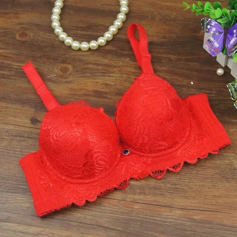 9cm Steel Ring Push Up Bra Lace Sexy Underwear for Women Thickened Adjustable Padded Lingerie with Upper Support Gathering 4