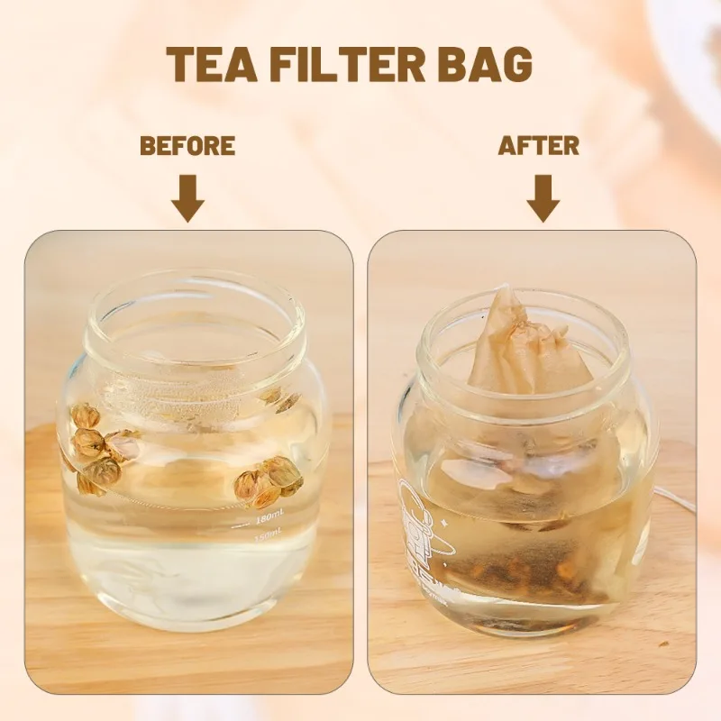 Description Picture 2 of itemDisposable Tea Filter Bags Wood Pulp Material Disposable Empty Loose Tea Infuser Sachets with Drawstring for Spice Coffee Herb