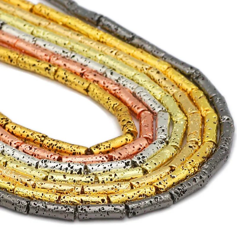 Rose Gold Plated Lava Stone Cylinder Beads