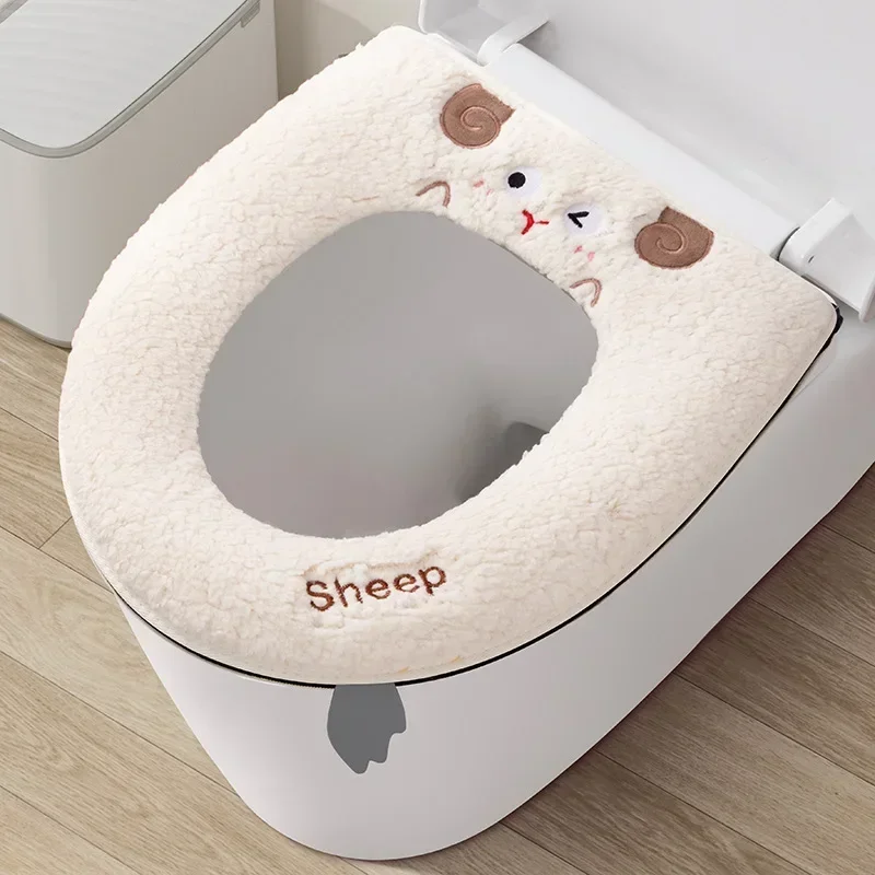 Cartoon Sheep Zipper Toilet Mat Lamb&rsquo;s Wool Toilet Seat Cover Universal Waterproof Seat Cushion Bathroom Accessories toilet seat cover toilet mat
