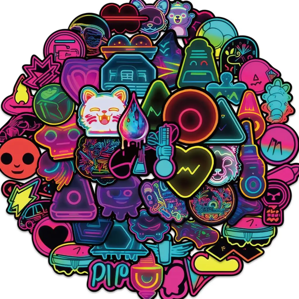 

60PCS Neon Light Pattern Design Fashion Stickers Vintage For DIY Kids Notebook Luggage Motorcycle Laptop Refrigerator Decal