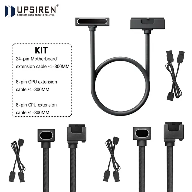 ชุดสายต่อเมนบอร์ด UPSIREN 24 พิน แบบตัวผู้-ตัวเมีย พร้อมสายเชื่อมต่อ 5V3 พิน ARGB สำหรับคอมพิวเตอร์ ขนาด 18AWG ดีไซน์มุมฉาก 90 องศา 1