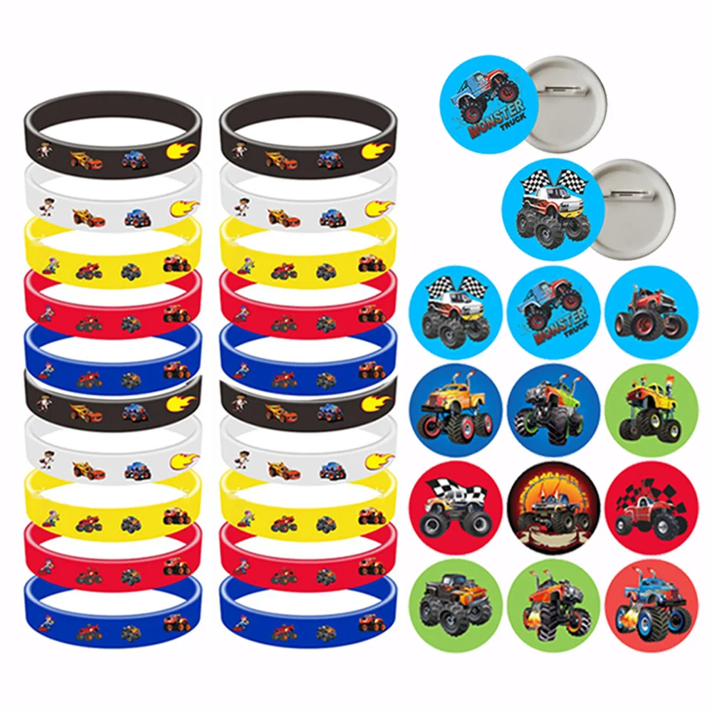 

Race Cars Monster Truck Party Wheel Truck Toy Rubber Silicone Wristbands Badges Kids Birthday Party Baby Shower Supplies