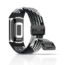 Braided Rainbow Color Band with Magnetic Quick Release Buckle - Fitbit Charge 5 6 (Black and White)
