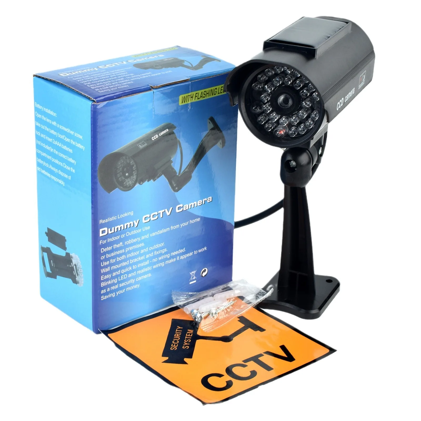 Saikiot Fake Solar Camera Outdoor CCTV Surveillance Simulation Dummy Camera Home Security Flashing LED Light Fake Bullet Camera
