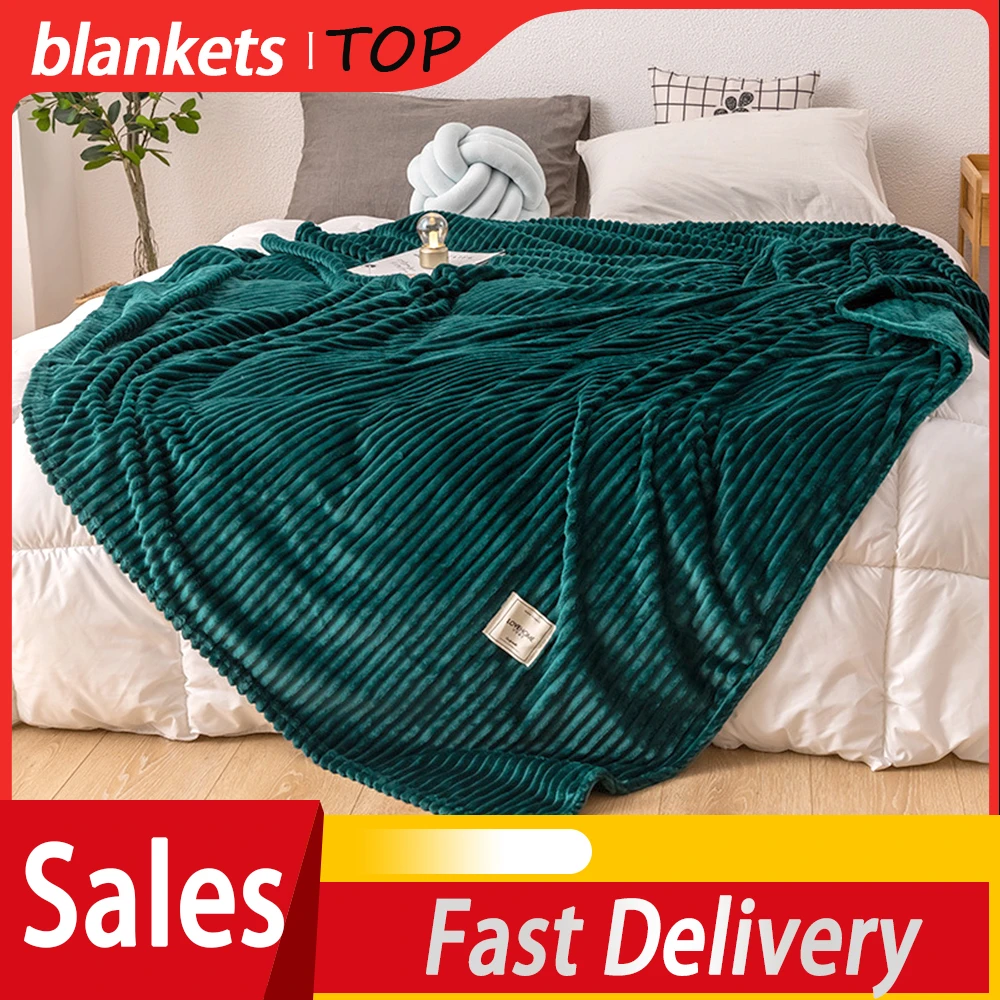 Blanket For Beds Winter Warm Soft Green Color Flannel Blanket Single Queen King Warm Plaids For