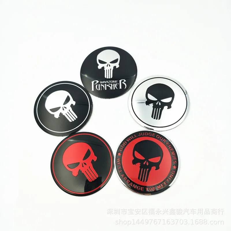 

Car Personalized Car Sticker Modification Hub Center Cover Label Punisher Skull Head Wheel Hub Cover Label 56mm Wheel Hub Label