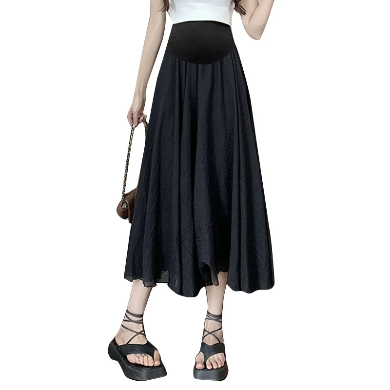 Summer Thin Ice Cool Linen Maternity Skirts Elastic Waist Belly A Line Bottoms Clothes for Pregnant Women During Pregnancy