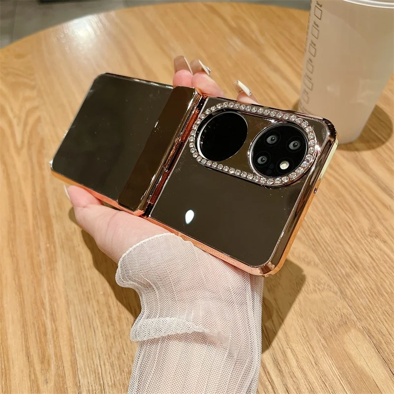 Luxury Electroplated Mirror Makeup Phone Case For Huawei P50 Pocket Back cover Hard PC for Huawei Pocket S Protective Shell