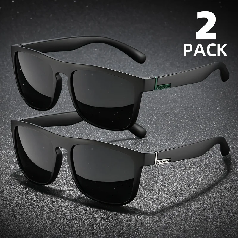 2PCS Fashion Square Polarisierte Sonnenbrille Männer Vintage Kunststoff Männlichen Sonnenbrille Frauen Stilvolle Schwarz Sport Shades UV400
