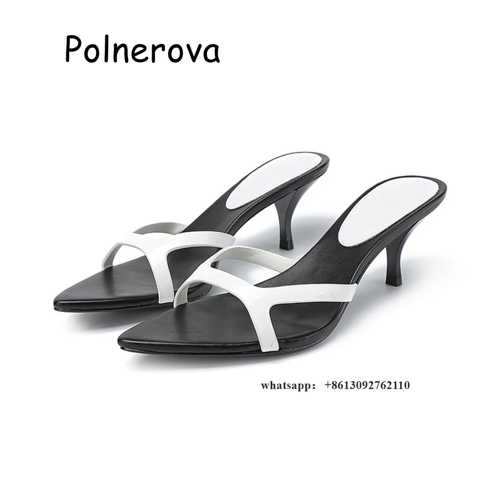 

Patent Leather Slippers Catwalk Slip On Women's Shoes Summer Casual Pointed Toe Sewing Ladies Fashion New Arrival Outerwear Shoe