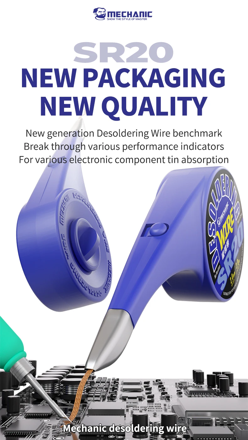 Enhanced Desoldering Wire - 2M Length, Halogen-Free, Ultra Low Residue for Precision Electronics Repair