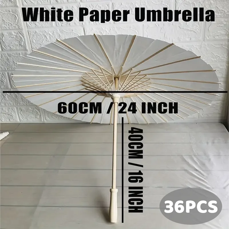 Ombrello Di Carta Bianco Per Decorazione - Diametro 60cm, Per Matrimoni, Feste E Pittura Fai Da Te - Foto 7