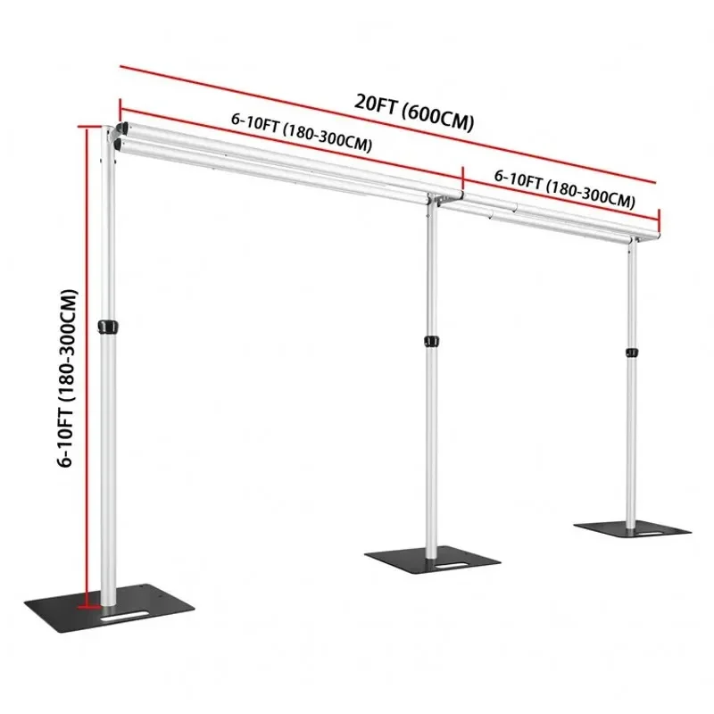 

New Adjustable Double Crossbar Backdrop Frame Kit Aluminum Drape Curtain Stand Flower Yarn Shelf For Wedding Party Decoration