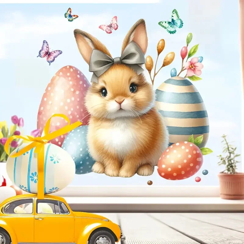 Modern Cartoon Bunny Window Stickers Reusable Self-Adhesive PVC Decals Living Room Bedroom Glass Door & Window Decor