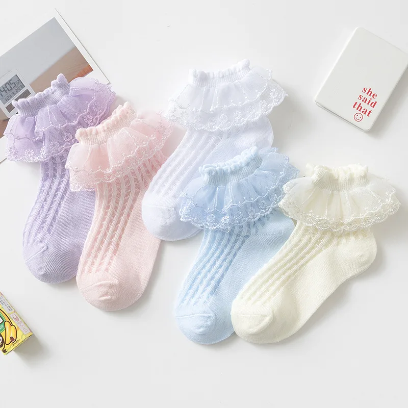 

Girls Short Socks Ruffles Lace Princess Dance Cotton Summer
