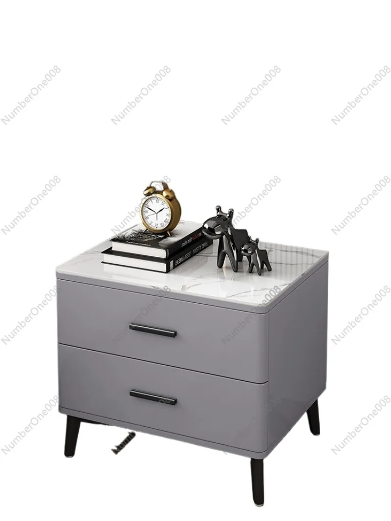 

Paint Bedside Table Light Luxury Modern Minimalist Solid Wood Bedroom High-End Stone Plate Bedside Cabinet New Storage Cabinet