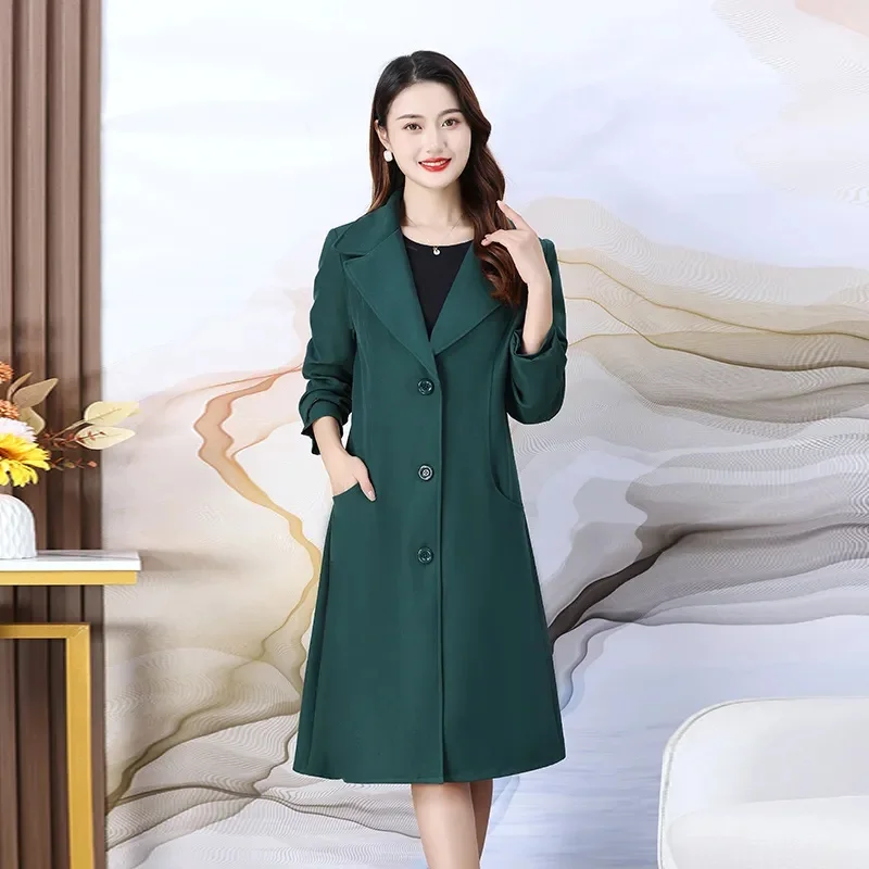 2023 Spring Clothes New Solid Color Suit Collar Windbreaker Western Fashion Loose Mid-length Coat Female Outside With Commuting