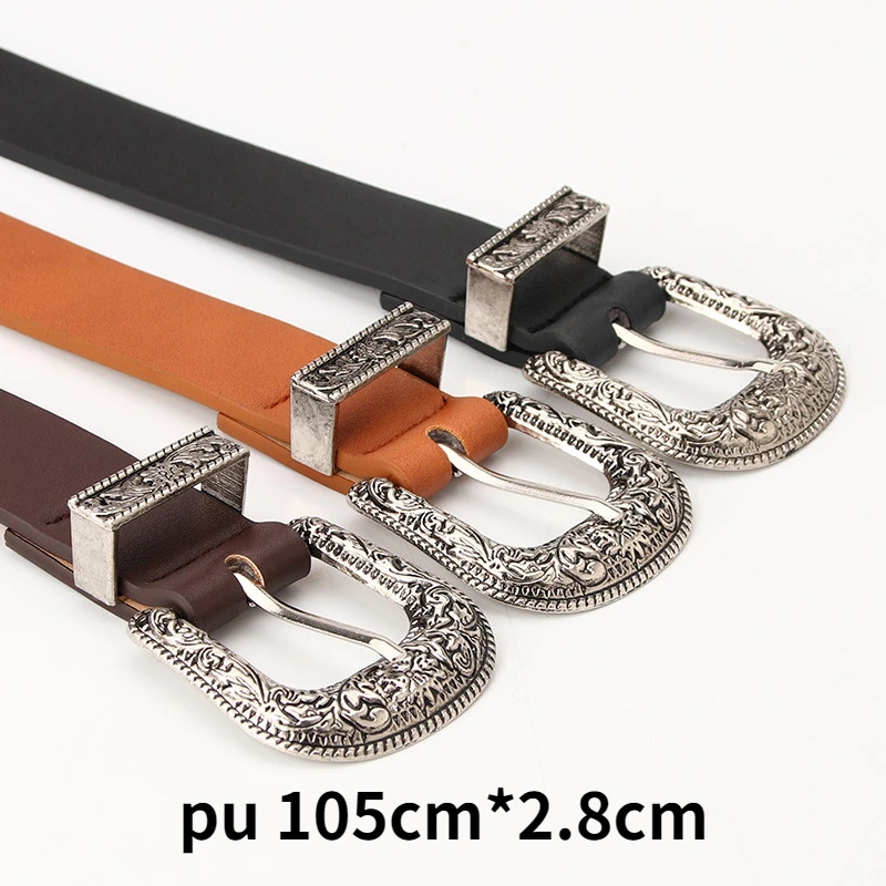 New Carve Pu Pin Buckle Belt Women Fashion Black Sier Buckle Thin Belts Female Jeans Dress Waistband Brand Design_voghion.com