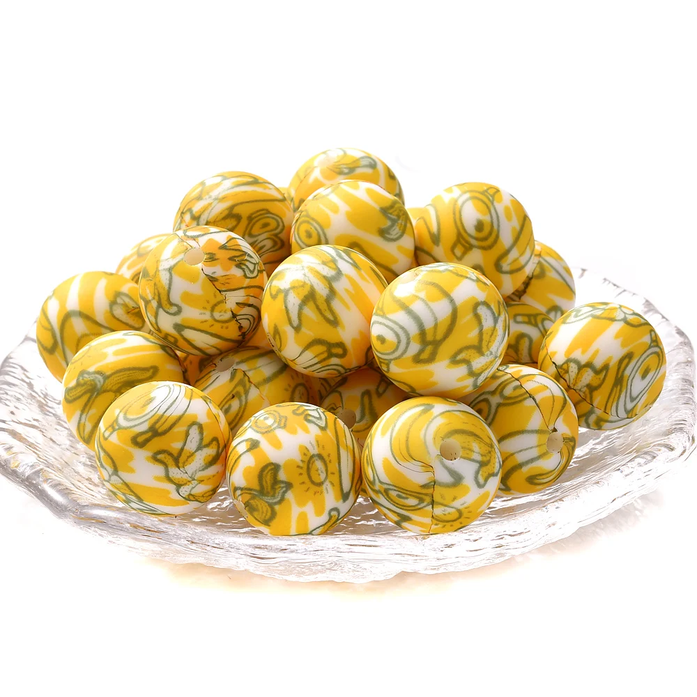 Description Picture 5 of item10Pcs Silicone Teether Chew Beads 15mm Print Colorful Pattern Focus Beads For Baby Pacifier Chain Bracelet DIY Jewelry Making