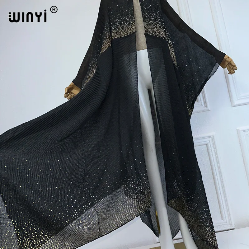 WINYI 여름 기모노 복장, 아프리카 핫 스탬핑 가디건, 비치 커버업 원피스 가디건, 여성 비치웨어, 2024 아바야, 두바이 럭셔리