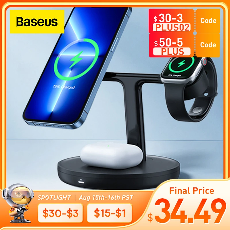  Baseus 3 в 1 20 Вт магнитные беспроводные зарядные устройства подставка для iPhone 12 13 Зарядное устройство Док-станция для Airpods Pro Беспроводное …