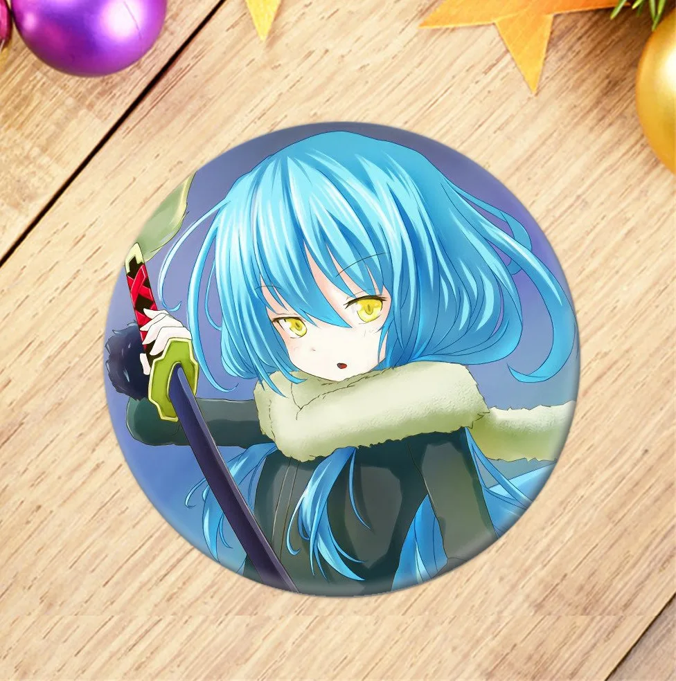 58MM New Manga Rimuru Tempest Benimaru Shuna Blue Short Hair Costumes Badge Exquisitely Design Novelty Accessories Special Use